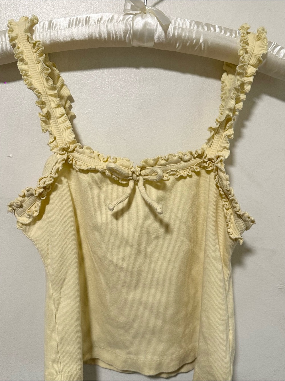 Anthropologie Maeve Ribbed Ruffle-Trim Tank Top in yellow